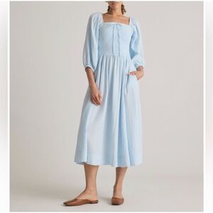 Quince Cotton Gauze Smocked Square Neck Midi Dress